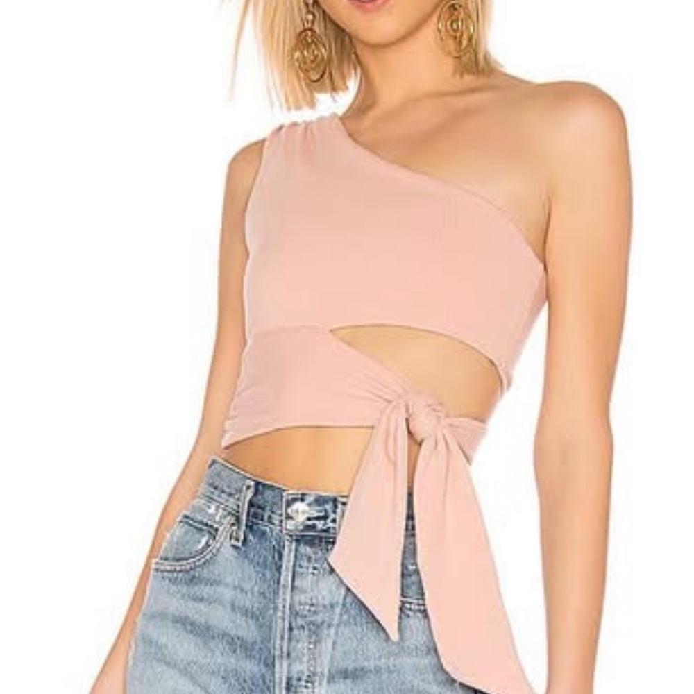 One-Shoulder Pink Tie-Front Top